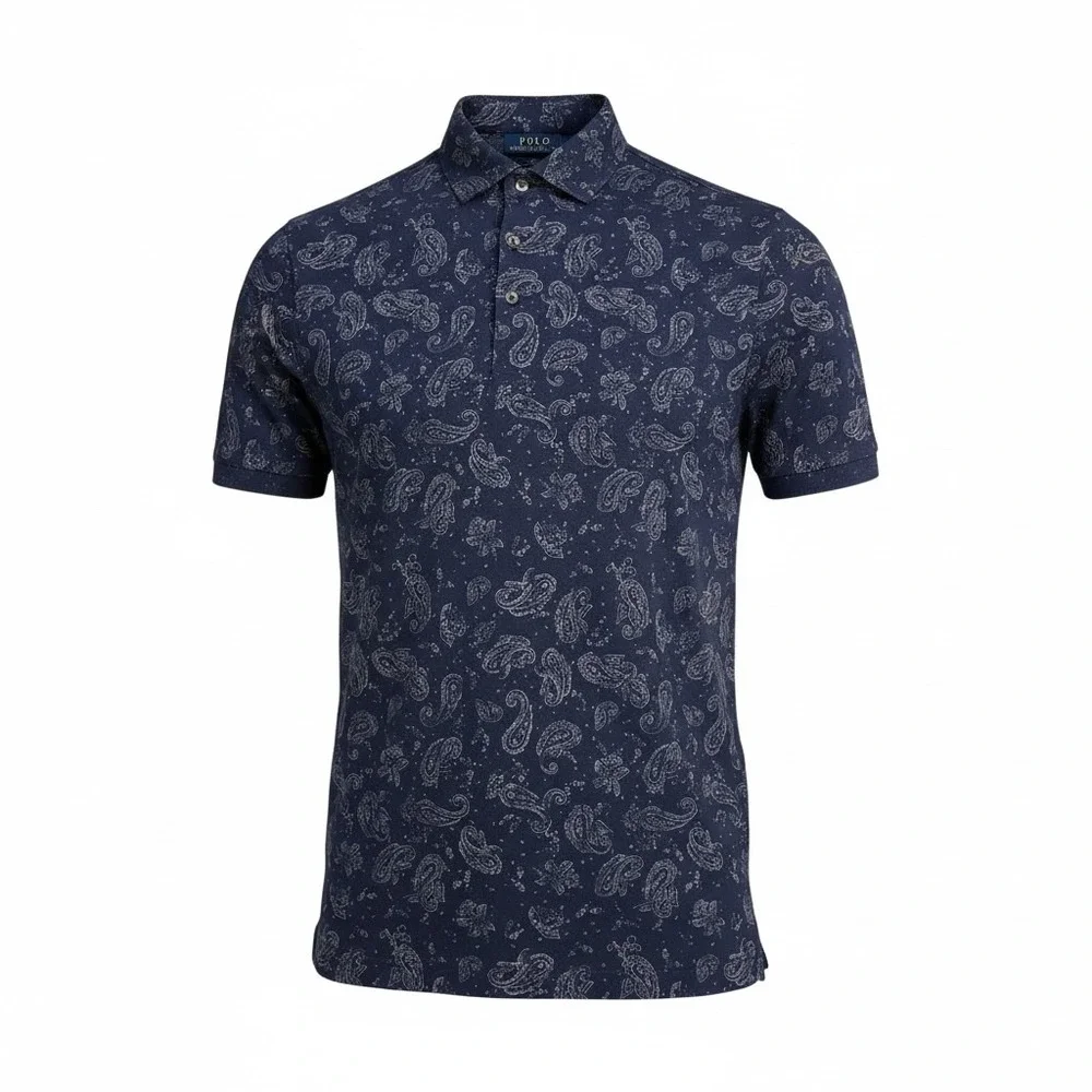 Polo Ralph Lauren Mens Classic Fit Navy‎ Paisley Print Short Sleeve Polo Shirt